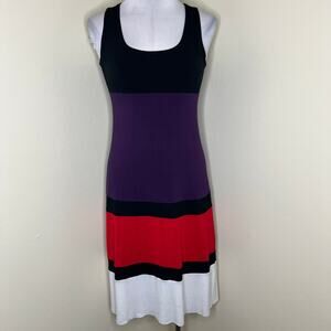 Y2K Charlotte Solnicki Tank Dress XS Colorblock Racerback Jersey Knee Length Vtg